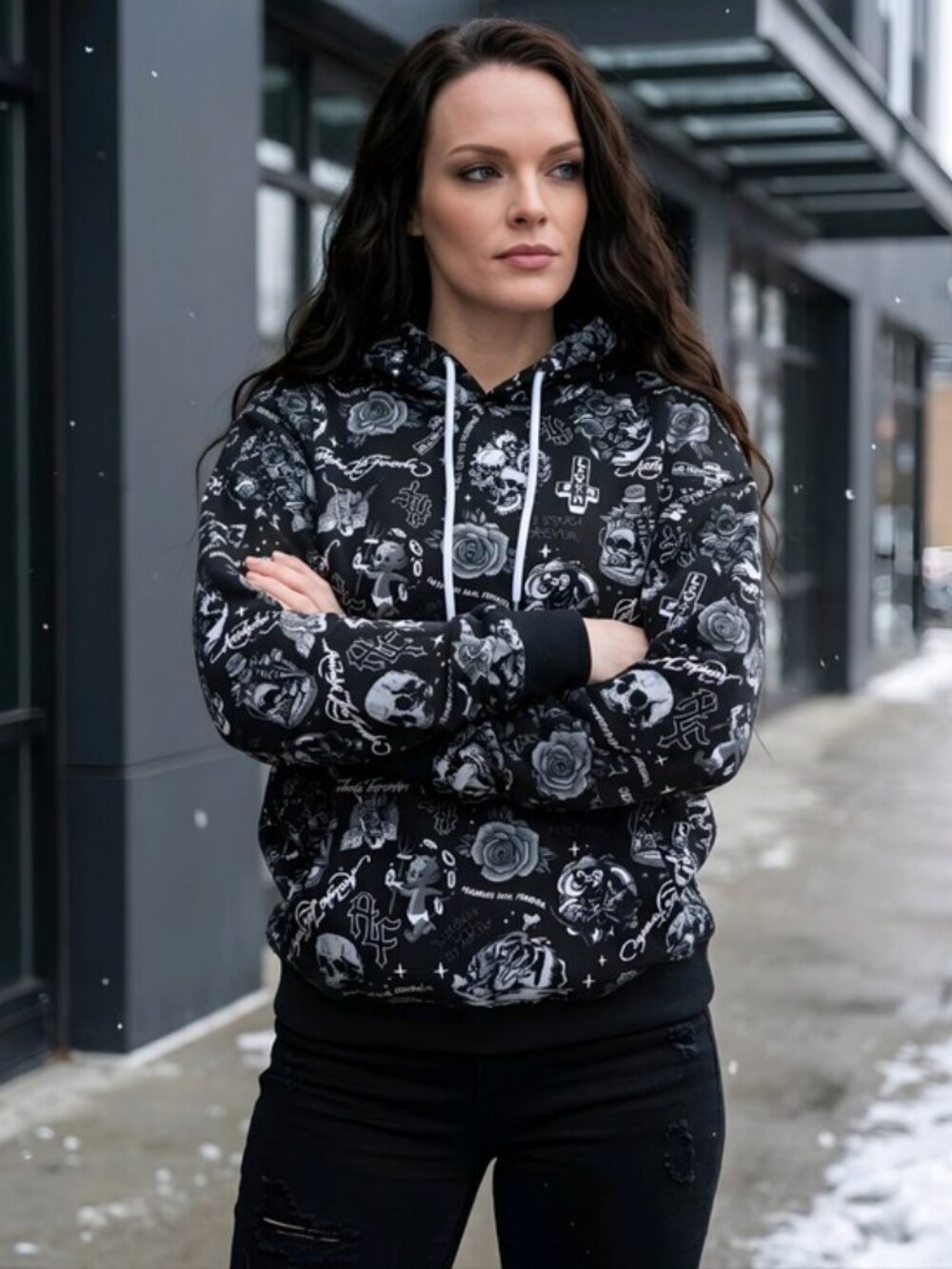 A$$holes Live Forever ✦ Skull & Rose Zip Hoodie ✦ Black Unisex Streetwear Goth S